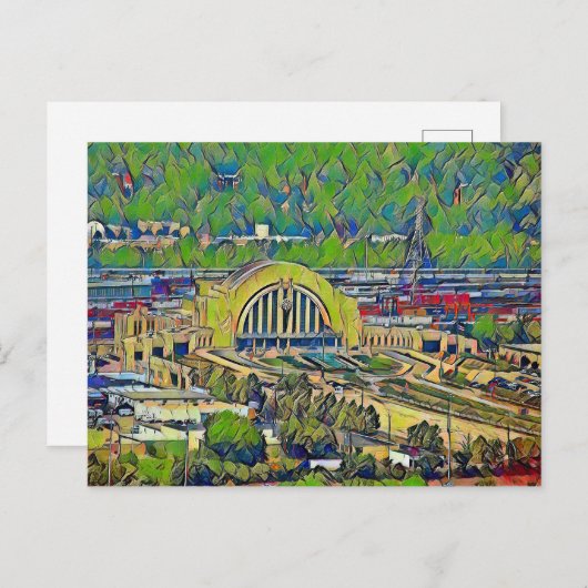 Cincinnati Gewerkschaft Terminal von oben bemalt Postkarte (Vorne/Hinten)