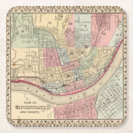 Cincinnati-Karte durch Mitchell Rechteckiger Pappuntersetzer (Vorderseite)