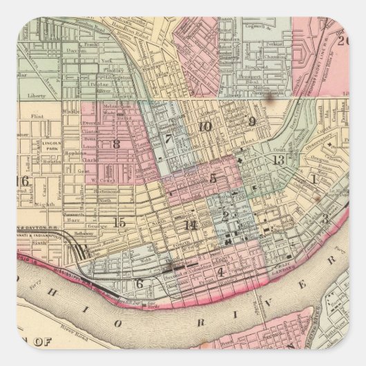 Cincinnati Karte von Mitchell Quadratischer Aufkleber (Vorderseite)