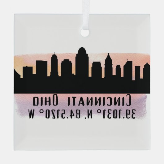 Cincinnati OH City Skyline Glasdekoration Ornament Aus Glas (Rückseite)