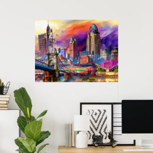Cincinnati Ohio Abstrakte Skyline Kunst, Dichtung Poster