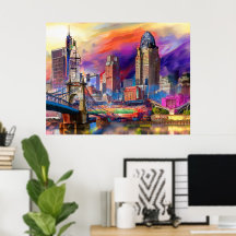 Cincinnati Ohio Abstrakte Skyline Kunst, Dichtung
