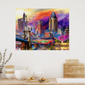 Cincinnati Ohio Abstrakte Skyline Kunst, Dichtung Poster (Küche)