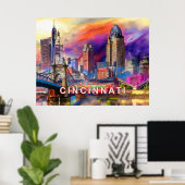 Cincinnati Ohio Abstrakte Skyline Kunst, Dichtung  Poster (Heimbüro)