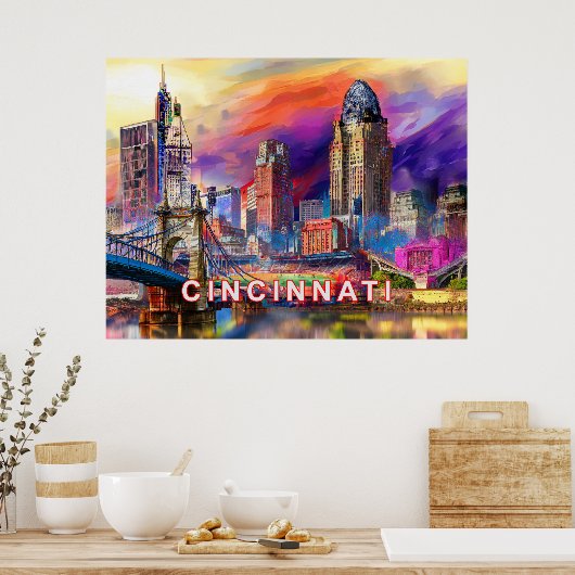 Cincinnati Ohio Abstrakte Skyline Kunst, Dichtung Poster (Küche)
