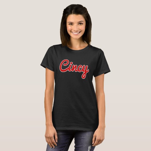 Cincinnati Ohio Classic Red Script Cincy City T-Shirt (Vorne ganz)