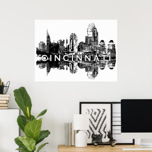 Cincinnati, Ohio in Schwarz und Weiß Poster