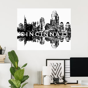 Cincinnati, Ohio in Schwarz und Weiß Poster