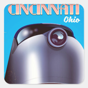 Cincinnati, Ohio Locomotive Reiseplakat. Quadratischer Aufkleber