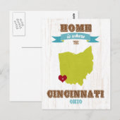 Cincinnati, Ohio Map - Zuhause ist das Herz Postkarte (Vorne/Hinten)