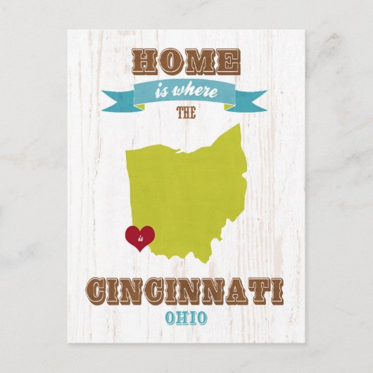 Cincinnati, Ohio Map - Zuhause ist das Herz Postkarte (Vorderseite)