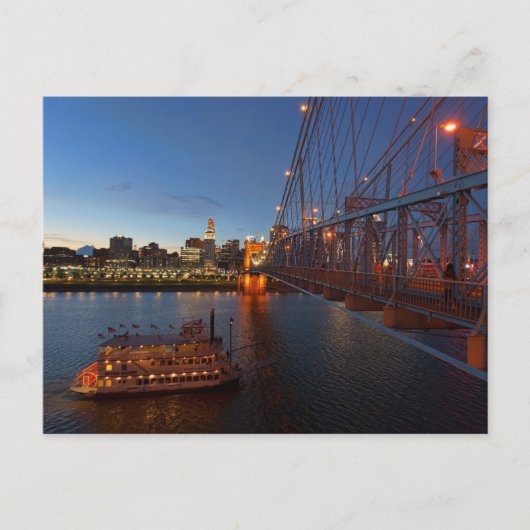 CINCINNATI OHIO NIGHT FLUSS FLUSSBOOT POSTCARDS POSTKARTE (Vorderseite)
