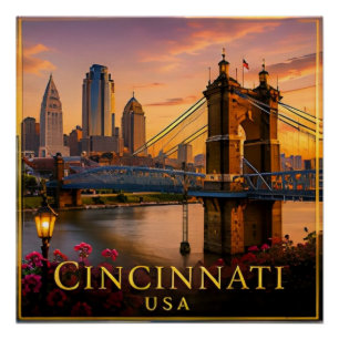Cincinnati Ohio Riverfront & Midwest-Erbe 🗺️ Poster