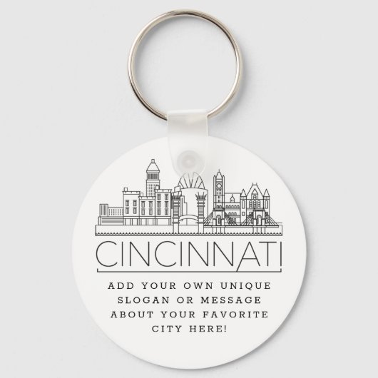 Cincinnati, Ohio Stylized Skyline | Benutzerdefini Schlüsselanhänger (Vorderseite)