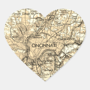 Cincinnati Ohio Vintage Karte Herz-Aufkleber