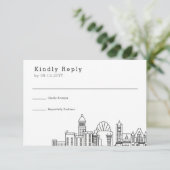 Cincinnati, Ohio Wedding | Stilisierte Skyline-UAW RSVP Karte (Stehend Vorderseite)