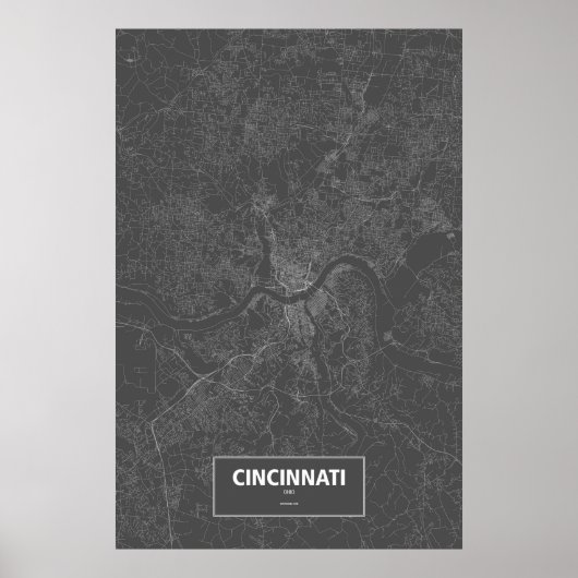 Cincinnati, Ohio (weiß auf schwarz) Poster (Vorne)