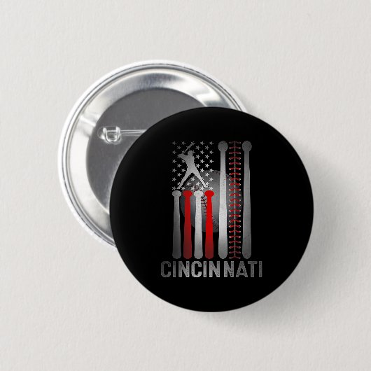 Cincinnati Retro Baseball Lover US Flag trifft auf Button (Vorne & Hinten)