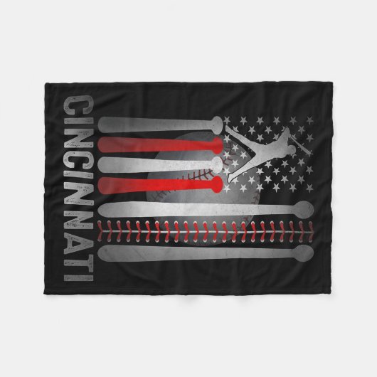 Cincinnati Retro Baseball Lover US Flag trifft auf Fleecedecke (Vorderseite (Horizontal))