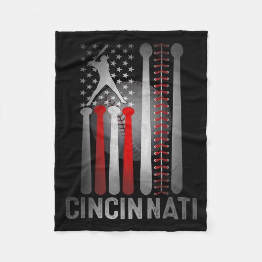 Cincinnati Retro Baseball Lover US Flag trifft auf Fleecedecke (Vorderseite)