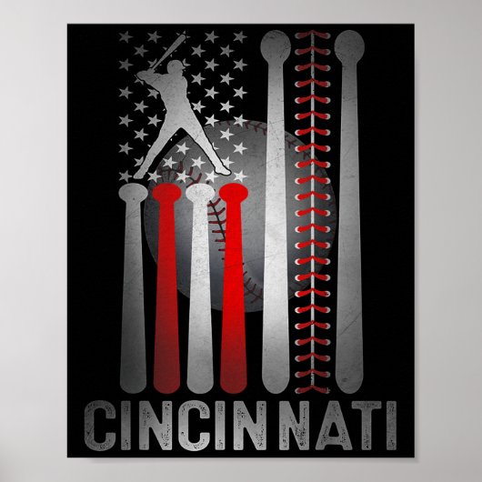 Cincinnati Retro Baseball Lover US Flag trifft auf Poster (Vorne)