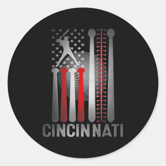 Cincinnati Retro Baseball Lover US Flag trifft auf Runder Aufkleber (Vorderseite)