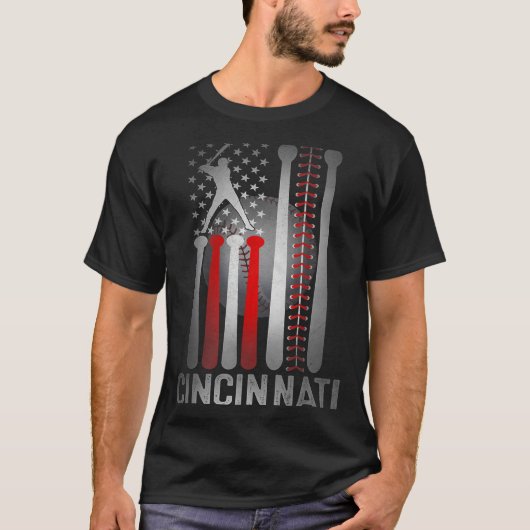 Cincinnati Retro Baseball Lover US Flag trifft auf T-Shirt (Vorderseite)