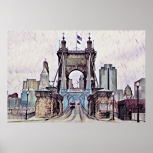 Cincinnati Roebling Hängebrücke Wasserfarbe Poster