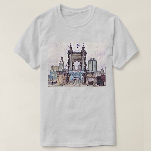 Cincinnati Roebling Hängebrücke Wasserfarbe T-Shirt (Design vorne)