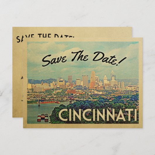 Cincinnati Save the Date Vintage Postkarten (Vorne/Hinten)