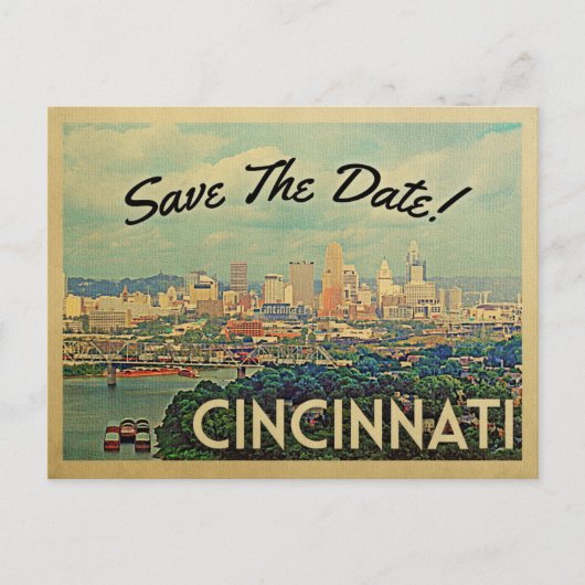 Cincinnati Save the Date Vintage Postkarten (Vorderseite)