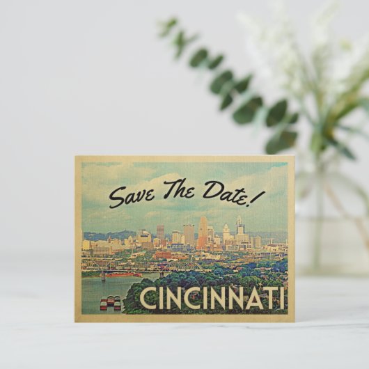 Cincinnati Save the Date Vintage Postkarten (Stehend Vorderseite)
