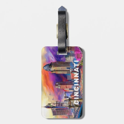 Cincinnati Skyline Abstrakte Kunst Gepäckanhänger (Rückseite vertikal)