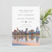 Cincinnati-Skyline-Aquarell-Foto-Hochzeit Save The Date (Stehend Vorderseite)