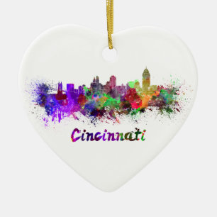 Cincinnati skyline im Watercolor Keramik Ornament