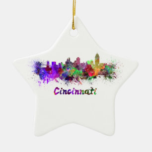 Cincinnati skyline im Watercolor Keramikornament