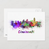 Cincinnati skyline im Watercolor Postkarte (Vorne/Hinten)