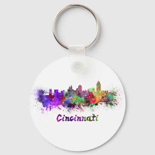 Cincinnati-Skyline in Aquarellfarbe Schlüsselanhänger (Vorderseite)
