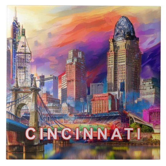 Cincinnati Skyline Kunst Fliese (Vorderseite)