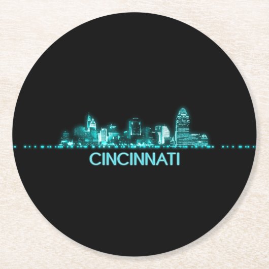Cincinnati Skyline Runder Pappuntersetzer (Vorderseite)