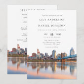 Cincinnati Skyline Watercolor All In One Wedding Einladung (Vorne/Hinten)