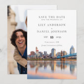 Cincinnati Skyline Watercolor Photo Wedding Save The Date (Vorne/Hinten)