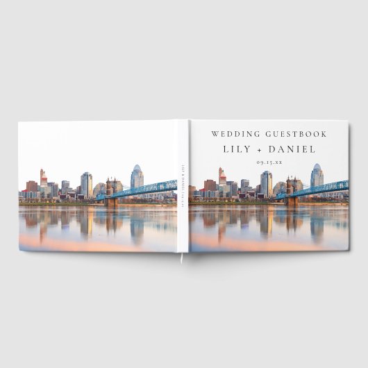 Cincinnati Skyline Watercolor Wedding Gästebuch (Voll)