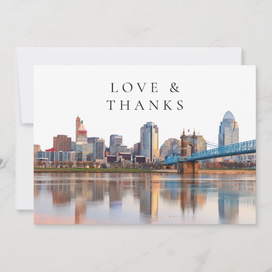 Cincinnati Skyline Watercolor Wedding Photo Dankeskarte (Vorderseite)