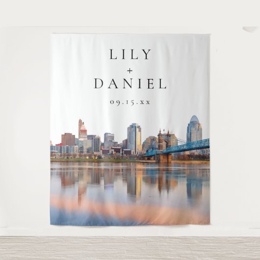 Cincinnati Skyline Wedding Photo Backdrop Wandteppich (Vorderseite)