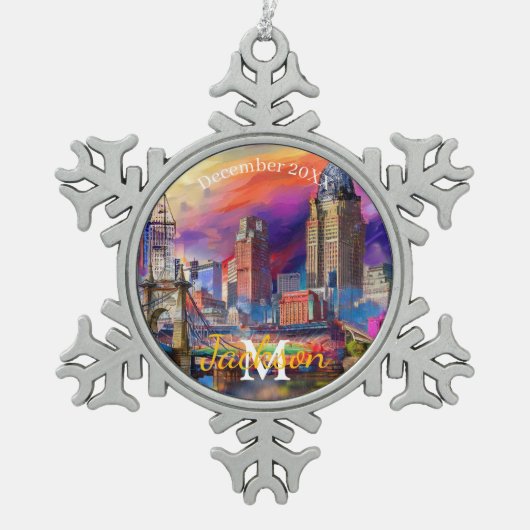 Cincinnati Snowflake Weihnachtsschmuck Schneeflocken Zinn-Ornament (Vorderseite)