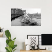 Cincinnati Suspension Bridge und Steamboat 1906 BW Poster (Heimbüro)