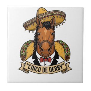 Cinco de Derby Pferd Taco Sombrero Vintage Design Fliese