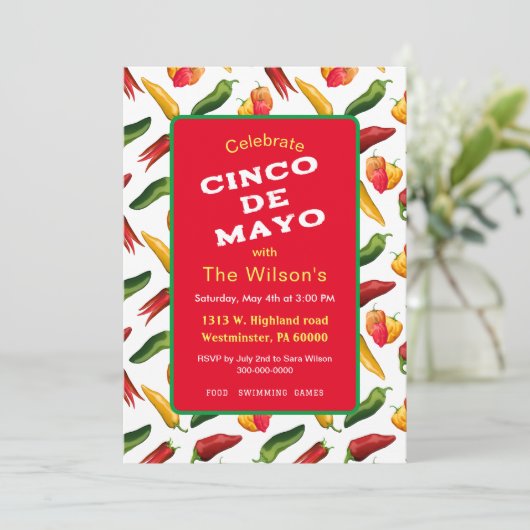 Cinco de May chilies Einladung (Stehend Vorderseite)