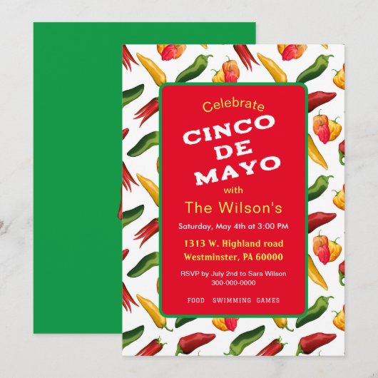 Cinco de May chilies Einladung (Vorne/Hinten)